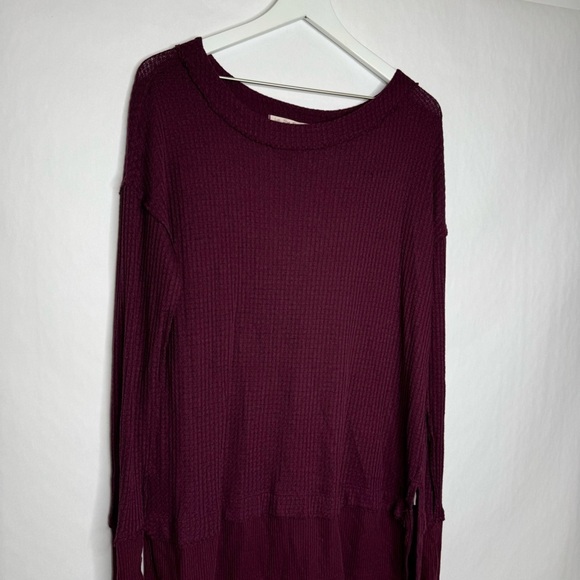 Free People We The Free Maroon Waffle Thermal Long Sleeve Top - Picture 3 of 4